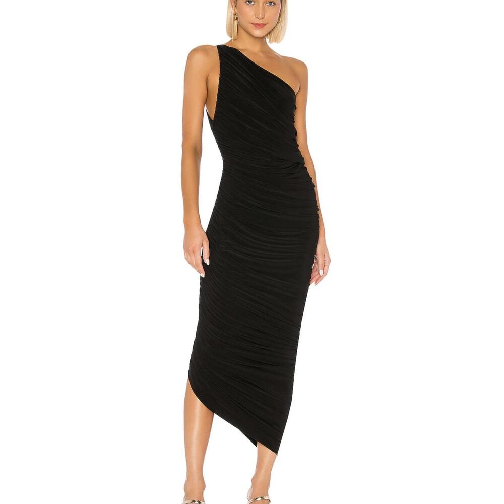 Norma Kamali Diana Black One-Shoulder Ruched Gown Size M NWT